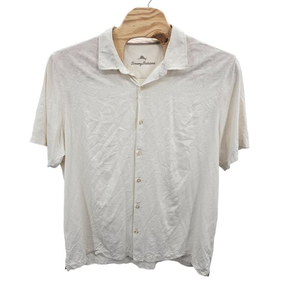 Tommy Bahama Mens 3XLT White Short Sleeve Button Silk Shirt Jacquard Floral - Picture 2 of 5